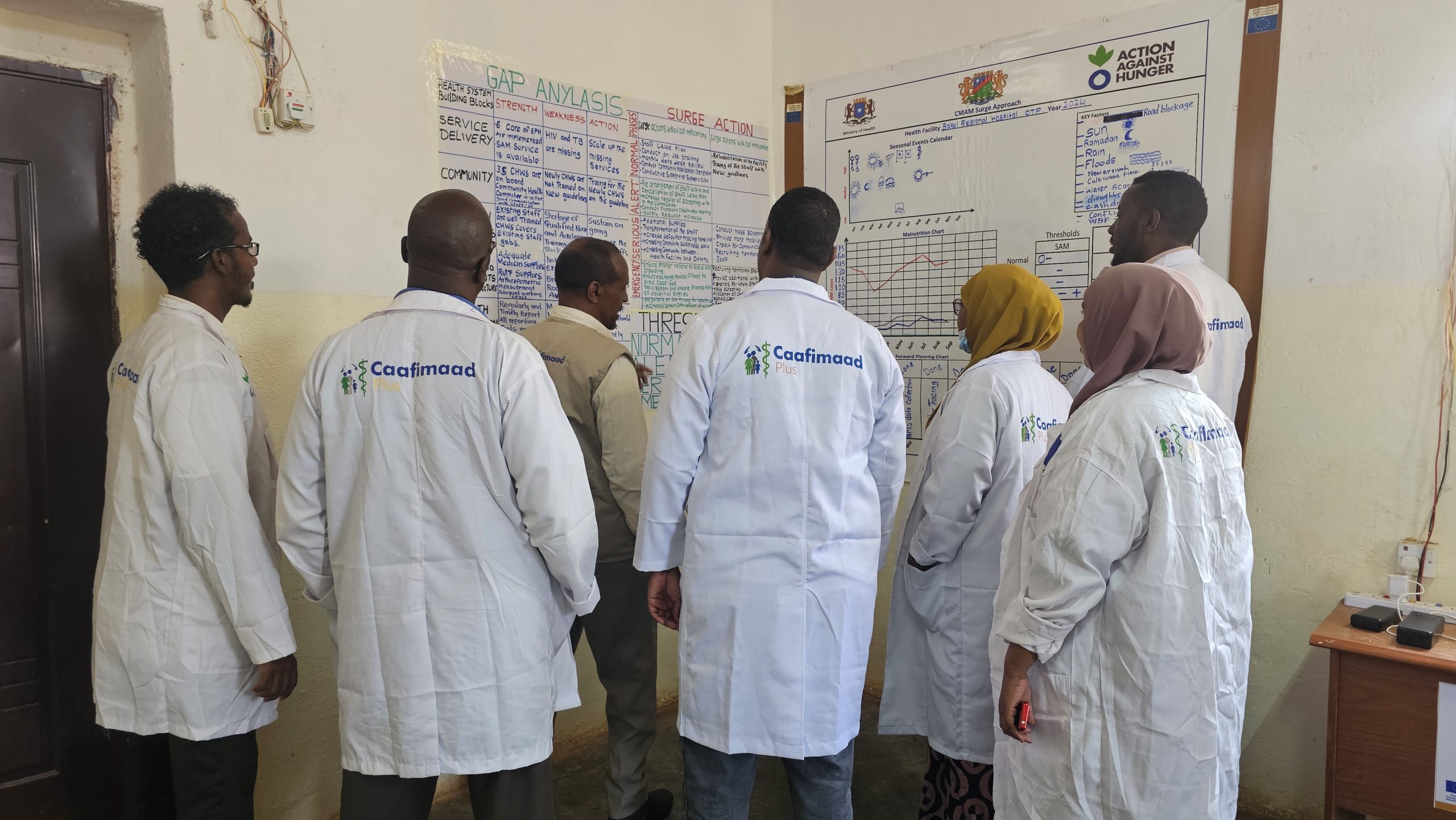 Peer-to-peer learning: teams learning from one another in one of the facilities run by the CaafimaadPlus Consortium. Photo by Concern Worldwide.